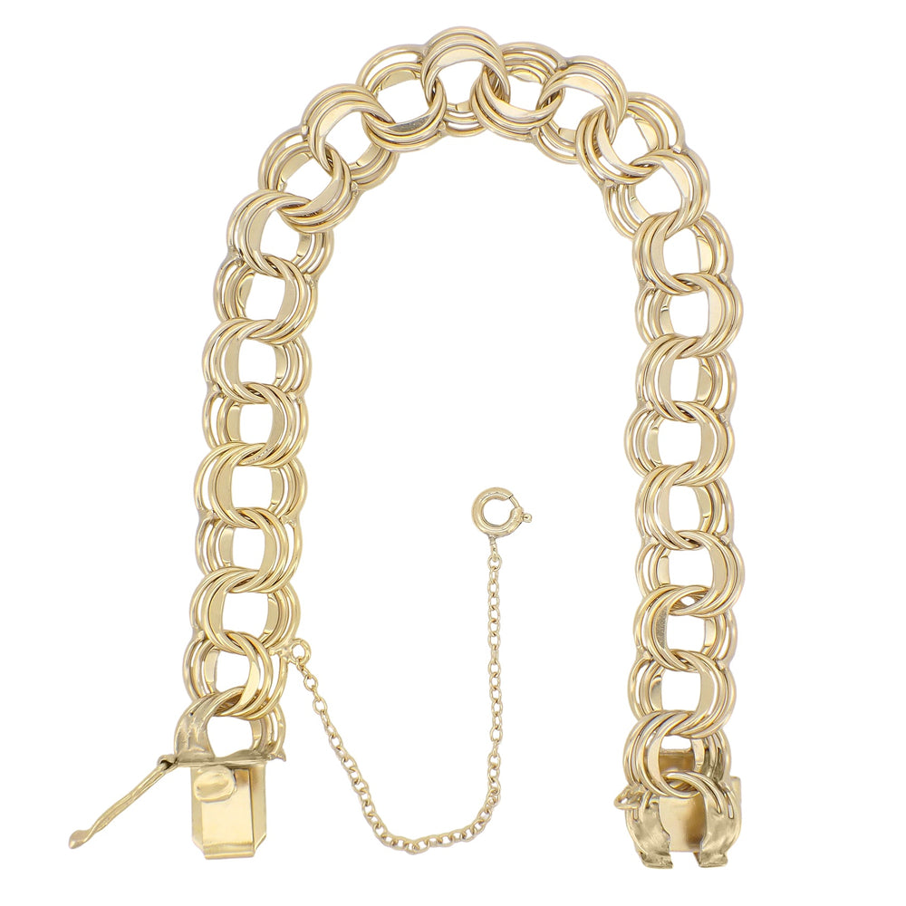 Vintage 1960's Triple Link Charm Bracelet - 12K Yellow Gold Filled - 7 3/8 Inches - Item: GFBR14 - Image: 2