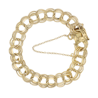 Vintage 1960's Triple Link Charm Bracelet - 12K Yellow Gold Filled - 7 3/8 Inches