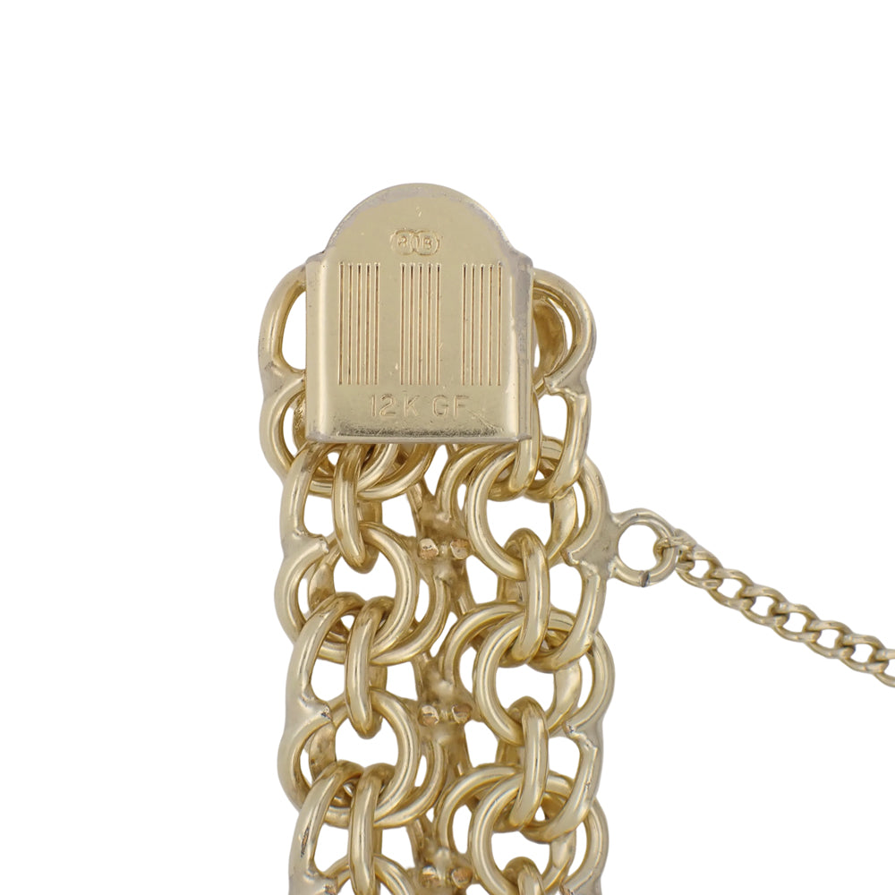 Heavy Estate 1960's Quad Link Charm Bracelet - 12K Yellow Gold Filled - 7.25 Inches - Item: GFBR15 - Image: 3