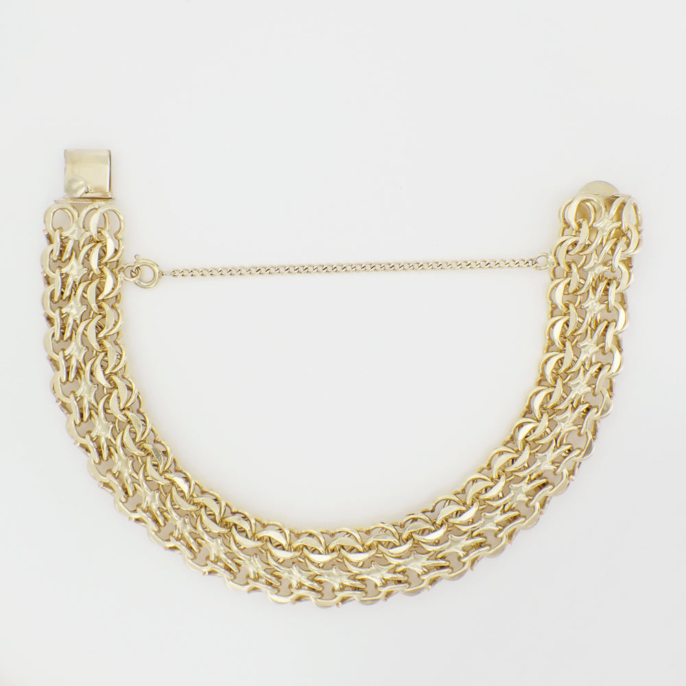 Heavy Estate 1960's Quad Link Charm Bracelet - 12K Yellow Gold Filled - 7.25 Inches - Item: GFBR15 - Image: 4