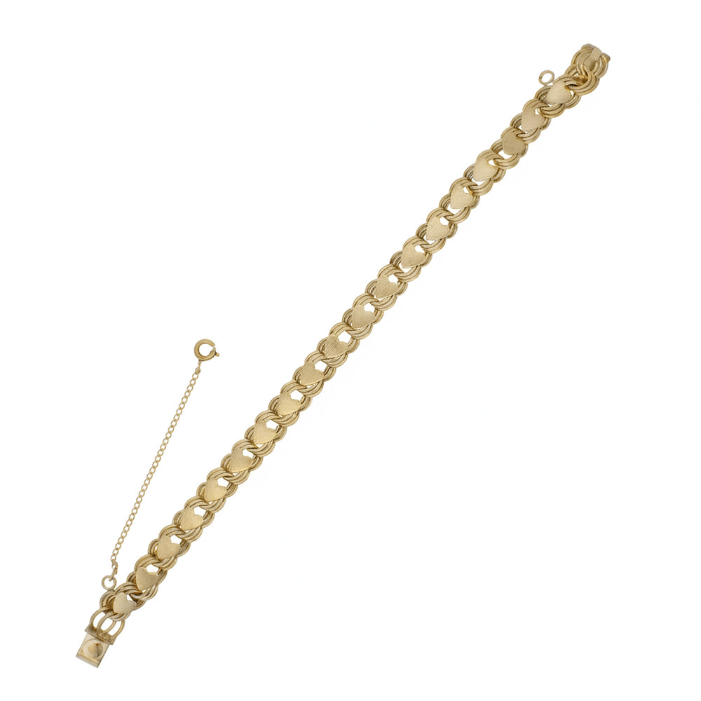 1960's Vintage 12K Yellow Gold Filled Triple Circle Joined Hearts Charm Bracelet - 7.25 Inches - Item: GFBR19 - Image: 5