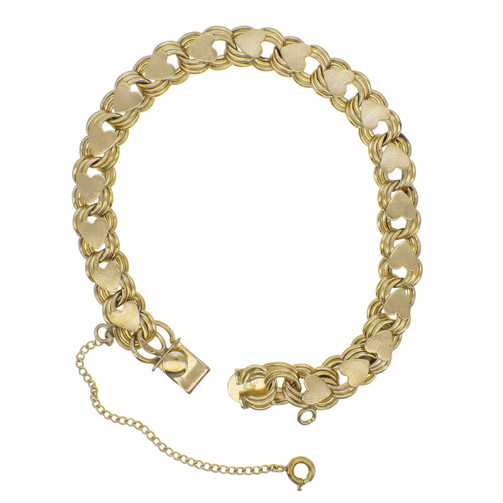 1960's Vintage 12K Yellow Gold Filled Triple Circle Joined Hearts Charm Bracelet - 7.25 Inches - Item: GFBR19 - Image: 4
