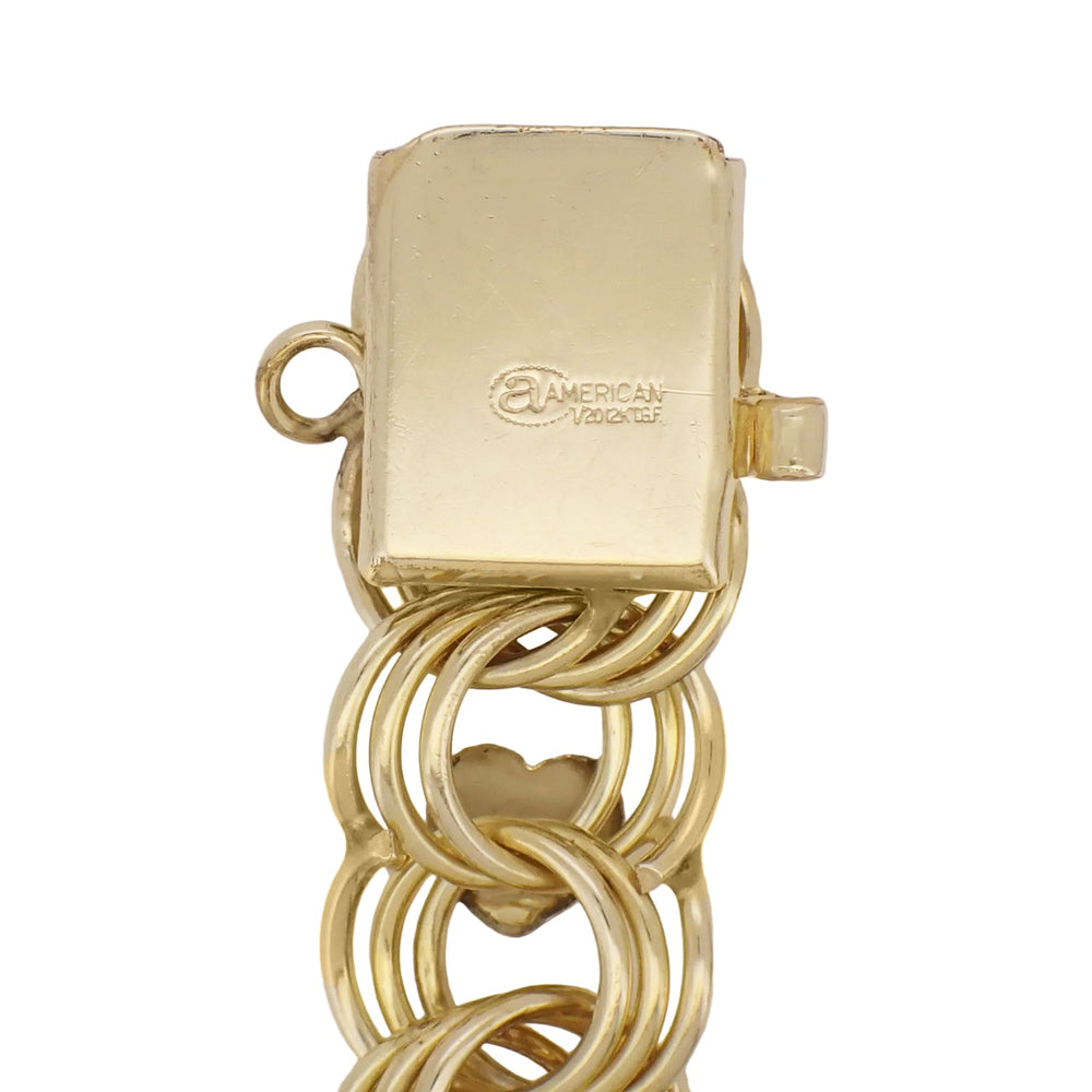 Linked Hearts 1960's Vintage 12K Yellow Gold Filled Triple Link Charm Bracelet - 7.5 Inches - Item: GFBR22 - Image: 3