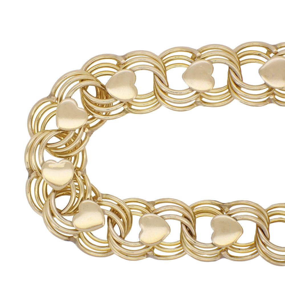 Linked Hearts 1960's Vintage 12K Yellow Gold Filled Triple Link Charm Bracelet - 7.5 Inches - Item: GFBR22 - Image: 4