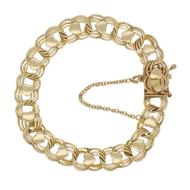 Linked Hearts 1960's Vintage 12K Yellow Gold Filled Triple Link Charm Bracelet - 7.5 Inches