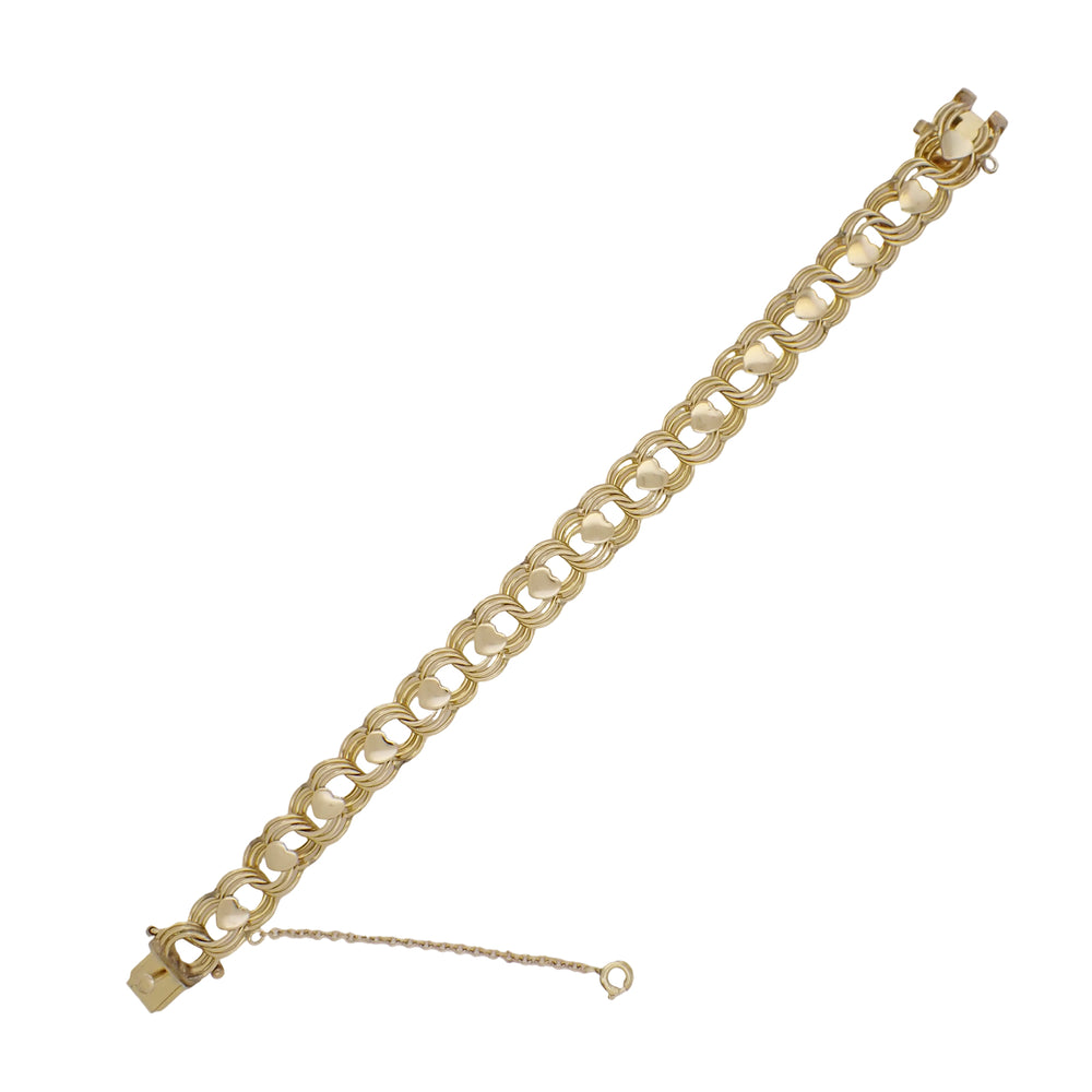 Linked Hearts 1960's Vintage 12K Yellow Gold Filled Triple Link Charm Bracelet - 7.5 Inches - Item: GFBR22 - Image: 2