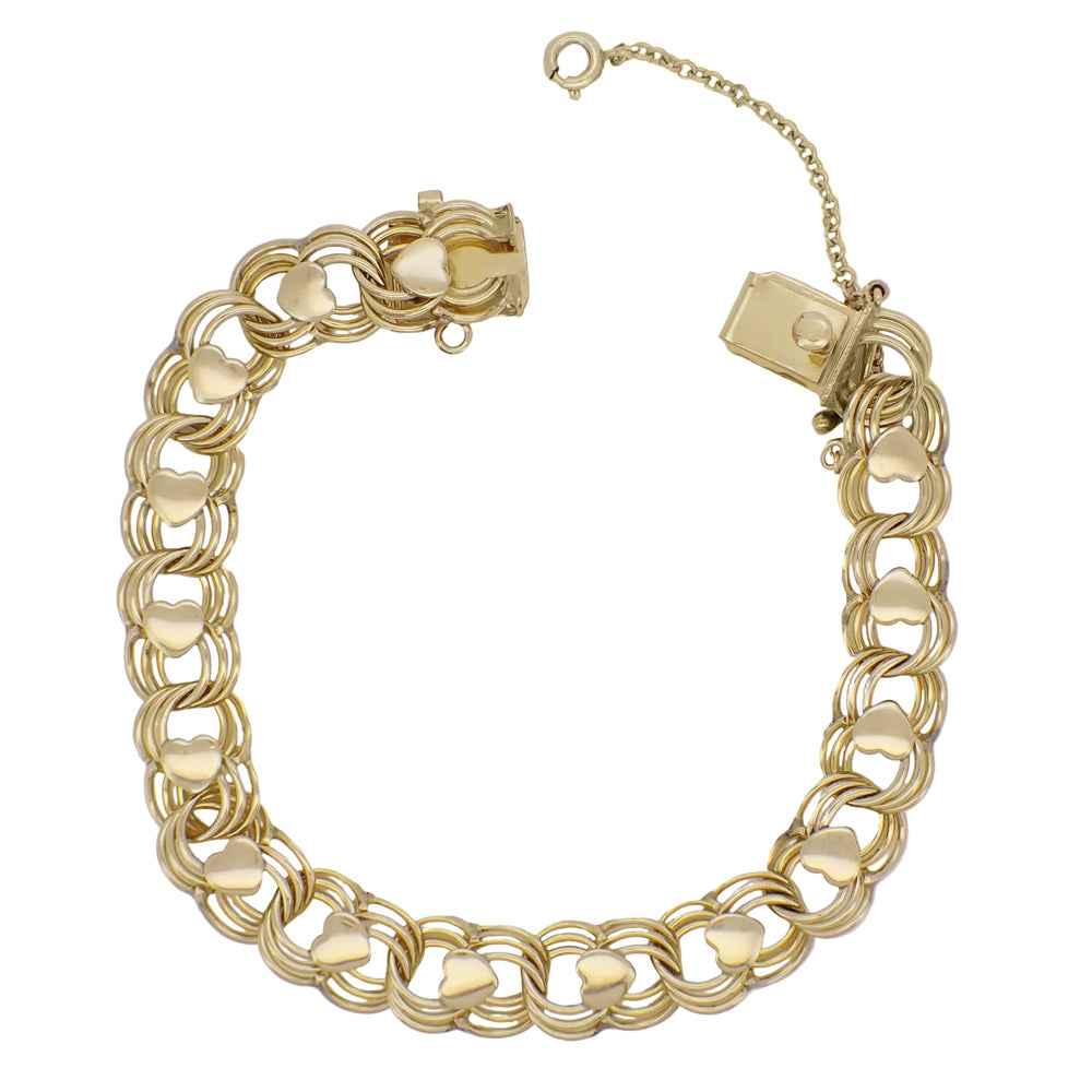 Linked Hearts 1960's Vintage 12K Yellow Gold Filled Triple Link Charm Bracelet - 7.5 Inches - Item: GFBR22 - Image: 5