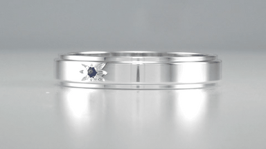 Starburst Grooved Edge 1950's Blue Sapphire Wedding Band in 14K White Gold - 4mm Wide - alternate view