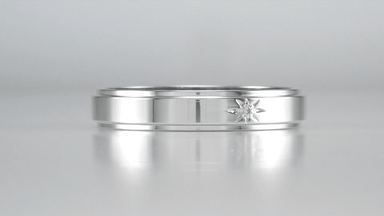 Grooved Edge Starburst Diamond Wedding Band in White Gold - 4mm Wide - 14K or 18K - alternate view