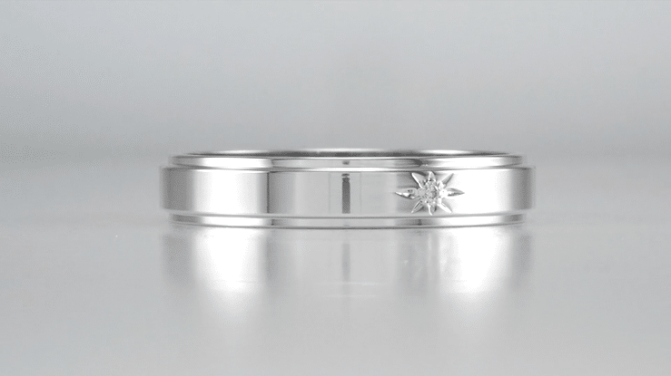 Grooved Edge Starburst Diamond Wedding Band in White Gold - 4mm Wide - 14K or 18K - Item: R653-LC - Image: 2
