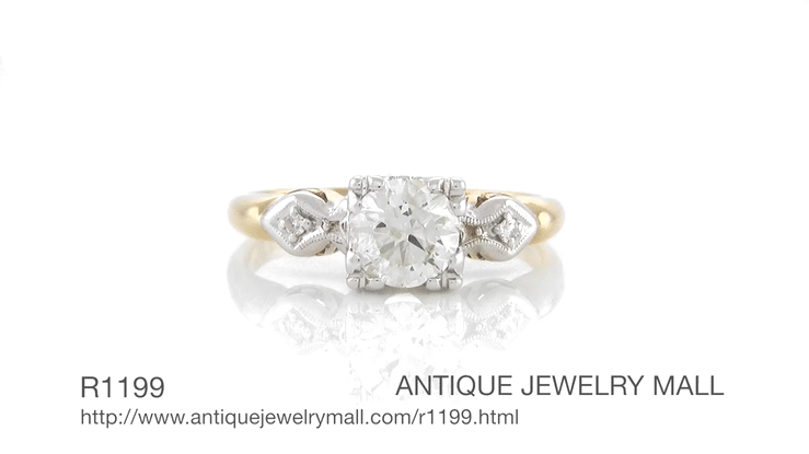 Hallie 1950's Vintage 1 Carat Diamond Engagement Ring in Two-Tone 14 Karat White and Yellow Gold - Item: R1199 - Image: 7