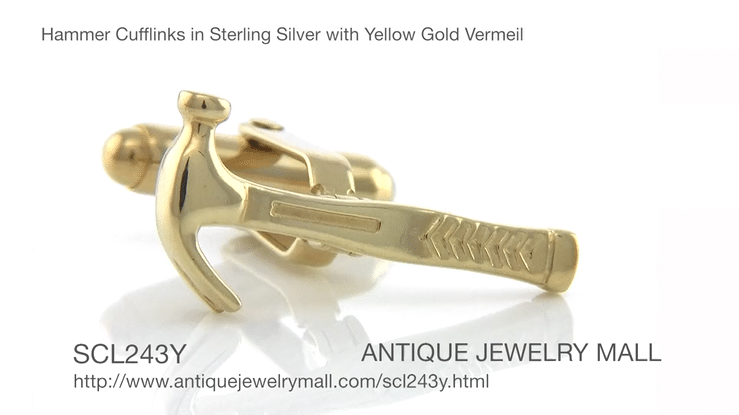 Hammer Cufflinks in Sterling Silver with Yellow Gold Vermeil - Item: SCL243Y - Image: 3