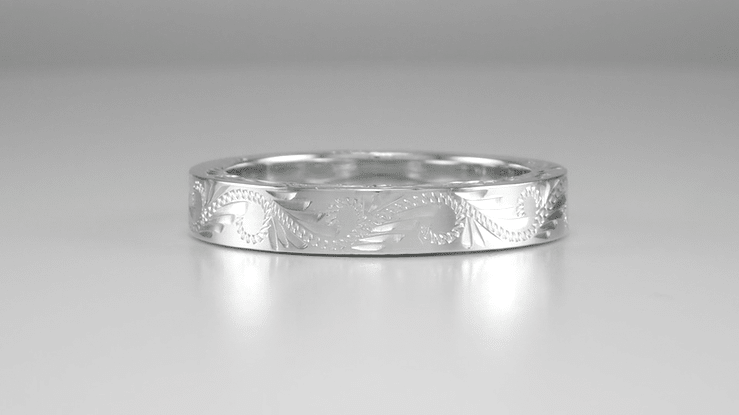 Hand Carved Scrolls & Leaves Vintage Design Wedding Band in White Gold  - Western Engraved - 5mm - Item: R1161W10 - Image: 4