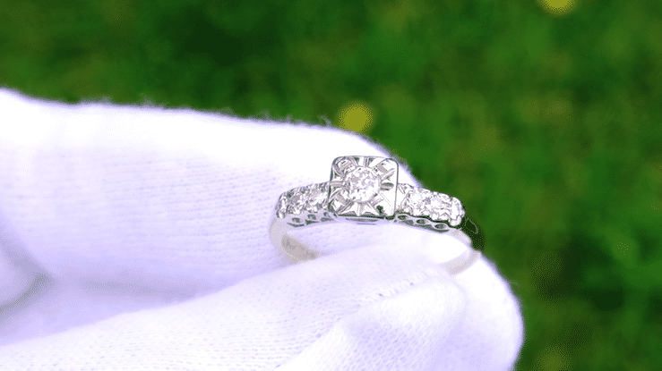 Harlowe 1930's Vintage Old Mine Cut Diamond Engagement Ring in 14K Yellow and White Gold Mixed Metals - Item: R742 - Image: 7