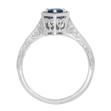 Hexagon Art Deco Filigree Blue Sapphire Engagement Ring in 14 Karat White Gold - alternate view