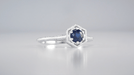 Hexagon Art Deco Filigree Blue Sapphire Engagement Ring in 14 Karat White Gold