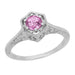 Hexagonal Art Deco Pink Sapphire Filigree Engagement Ring in 14K White Gold