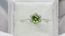 Hexagonal Filigree Art Deco Peridot Ring in 14 Karat White Gold
