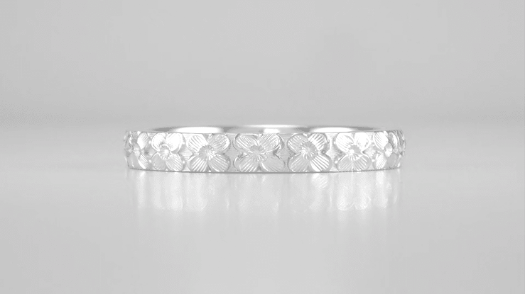 Hibiscus Flowers Engraved Wedding Ring in White Gold - 3mm Wide - Item: R668W10 - Image: 5