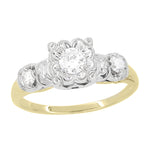 Square Top 1950's Vintage Diamond Engagement Ring in 14K Two-Tone White and Yellow Gold