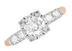 Mid Century Retro Modern Mixed Metal 14 Karat White and Rose Gold Diamond Engagement Ring - 0.81 Ct. Tw.