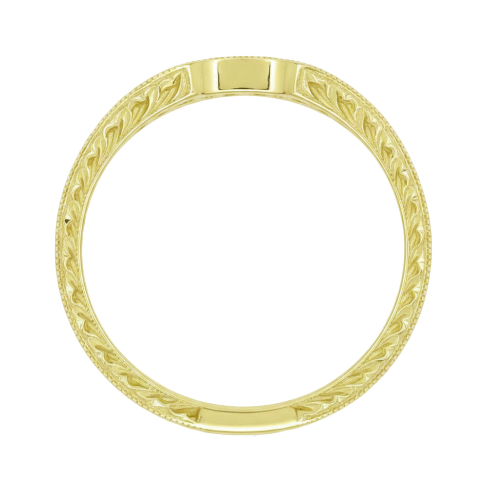 Engraved Contoured Royal Crown Diamond Wedding Band in 14K or 18K Yellow Gold - Item: WR460Y14K1D - Image: 2