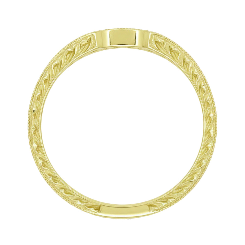 Engraved Contoured Royal Crown Diamond Wedding Band in 14K or 18K Yellow Gold - Item: WR460Y14K1D-LC - Image: 4