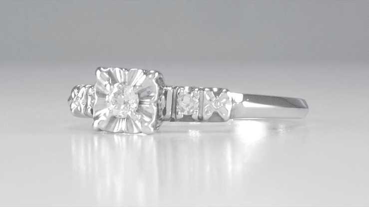 Jessa 1950's Retro Moderne Estate Diamond Engagement Ring in 14 Karat White Gold - Item: R754 - Image: 7