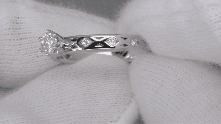 Joyful Diamonds 1/4 Carat Engagement Ring in 14 Karat White Gold - 1960's Design - Item: R429 - Image: 4