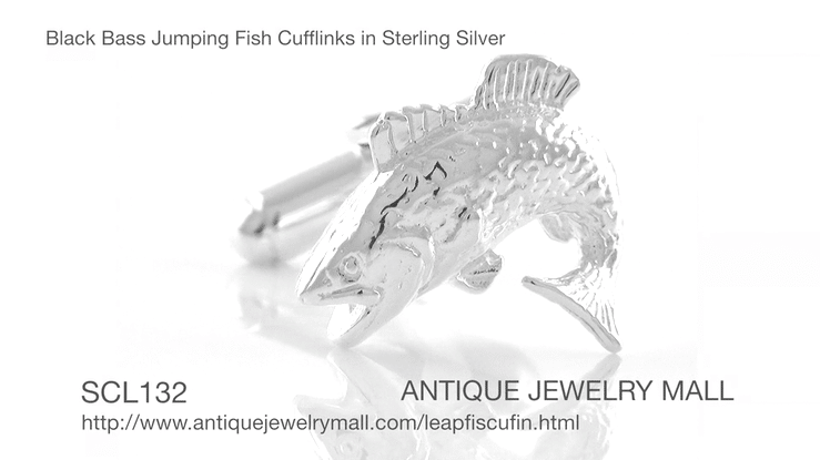 Jumping Bass Fish Cufflinks in Sterling Silver - Item: SCL132 - Image: 4