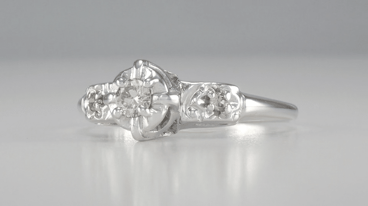Kailey 1940's Retro Modern Halo Vintage Diamond Engagement Ring in 14 Karat White Gold - Item: R828 - Image: 4