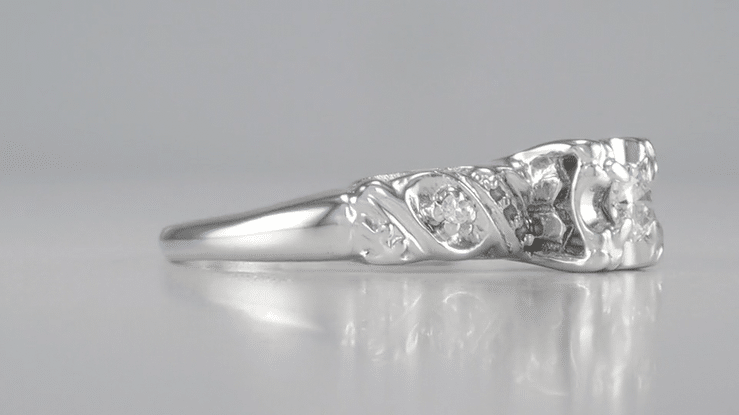 Kiley 1940's Retro Modern Vintage Diamond Engagement Ring in 14 Karat White Gold - Item: R839 - Image: 2