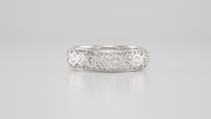 Knollwood Art Deco Wide Diamond Antique Wedding Band in Platinum - Size 6 - Item: R1076 - Image: 3