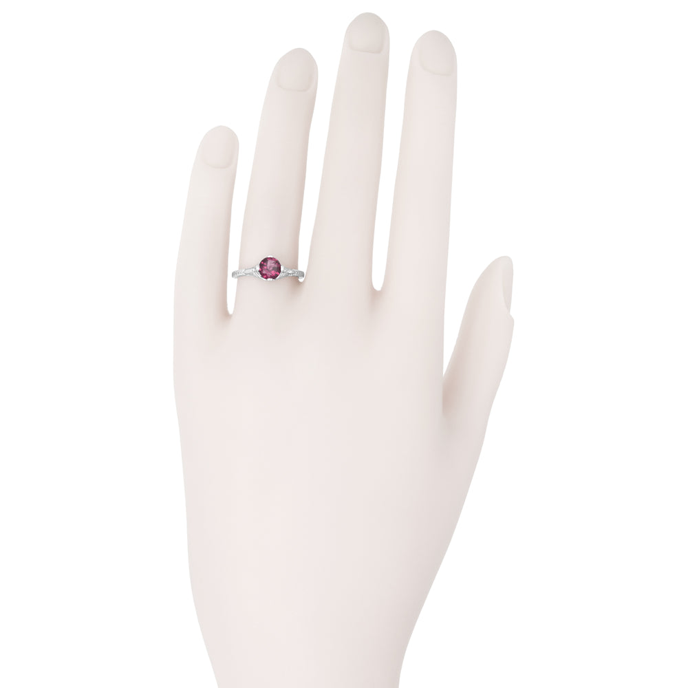 Art Deco Floral Filigree Vintage Engraved 1.25 Carat Rhodolite Garnet Engagement Ring in 14K White Gold - Item: R356W50RG - Image: 4