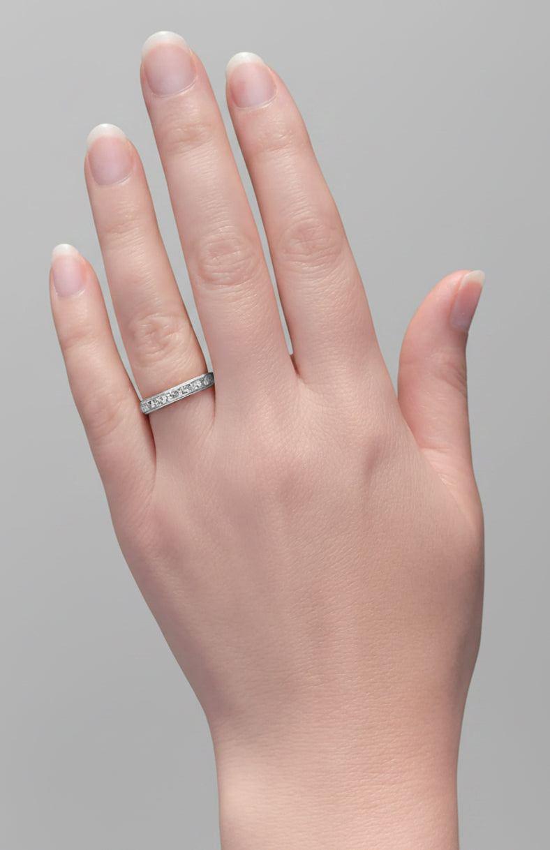 Platinum Art Deco Flowers and Leaves Millgrain Edge Engraved Vintage Style Wedding Band - 3mm Wide - Item: R625P - Image: 2