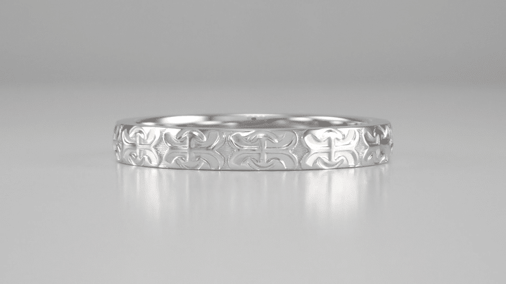 Love Anchor & Cross Vintage Engraved Wedding Band in White Gold - 3mm - Item: R667W10 - Image: 4