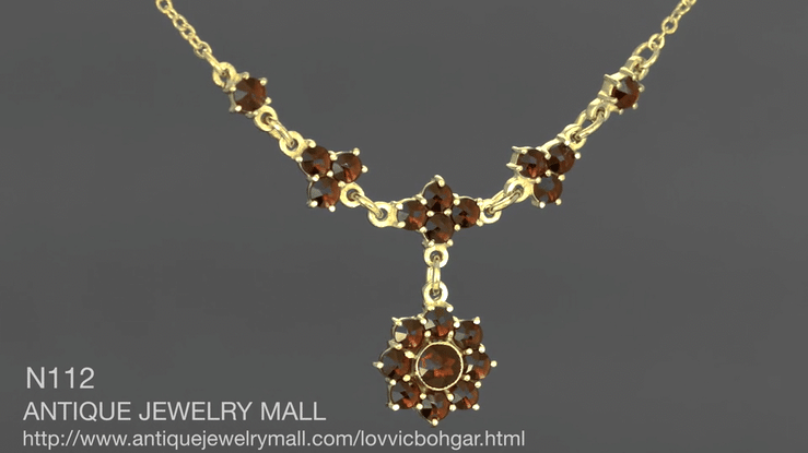 Lovely Victorian Bohemian Garnet Floral Drop Necklace in Sterling Silver and Yellow Gold Vermeil - Item: N112-17 - Image: 5