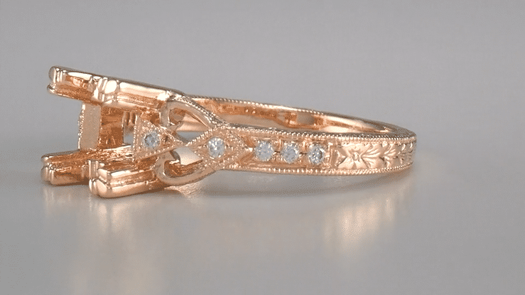 Loving Hearts 3/4 Carat Princess Cut Diamond Engraved Antique Style Engagement Ring Setting in 14 Karat Rose ( Pink ) Gold - Item: R459R-LC - Image: 6