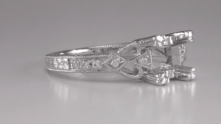 Loving Hearts Art Deco 1 Carat Round or Princess Cut Diamond Engraved Antique Style Platinum Engagement Ring Setting - Item: R459P1-LC - Image: 6