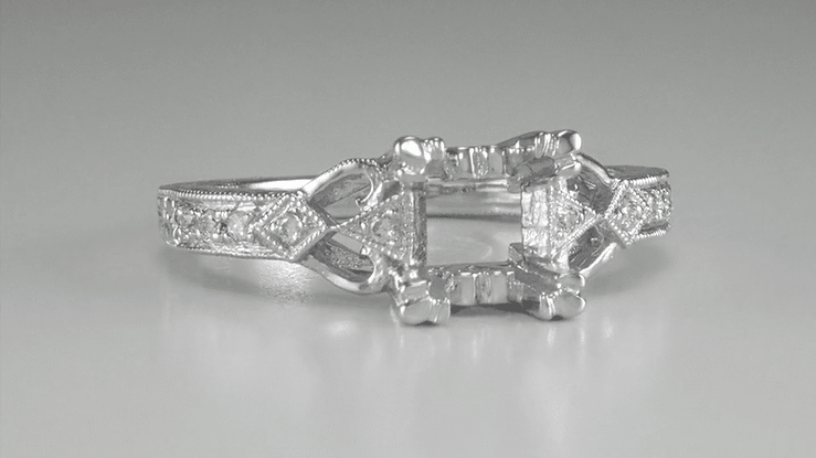 Loving Hearts Art Deco Engraved Vintage Style Engagement Ring Setting in White Gold for a 3/4 Carat Princess or Round Diamond - Item: R459W14-LC - Image: 5