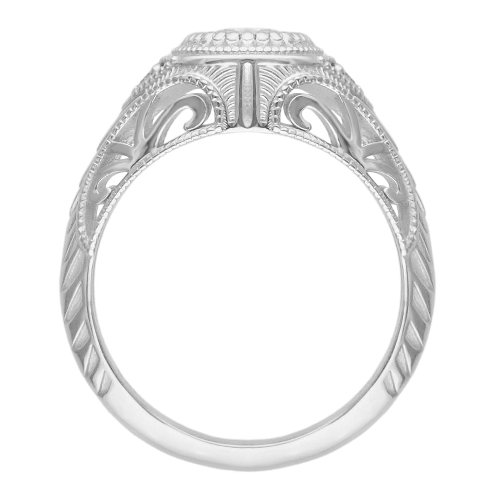 Art Deco Filigree Engraved 3/4 Carat Diamond Low Profile Engagement Ring in White Gold - 14K or 18K - Item: R464W75-LC - Image: 6
