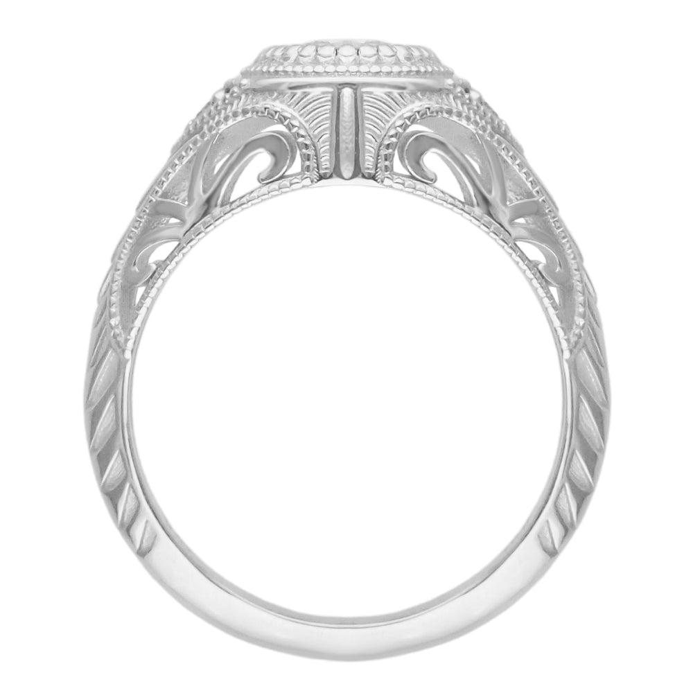 Art Deco Filigree Engraved 3/4 Carat Diamond Low Profile Engagement Ring in White Gold - 14K or 18K - Item: R464W75-LC - Image: 6