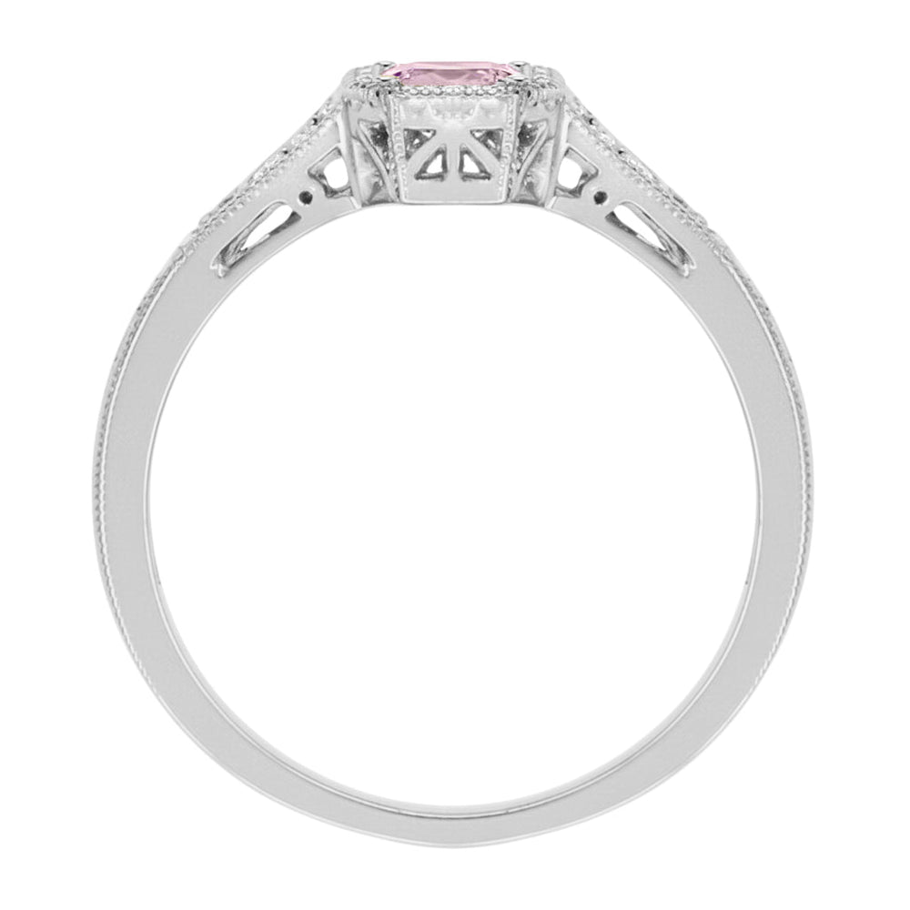 Art Deco Square Frame Filigree Natural Pink Sapphire Engagement Ring in White Gold - Item: R298W14PS - Image: 2