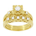 Lucky Clover Retro Modern Diamond Engagement Ring and Wedding Ring Set in 14 Karat Yellow Gold
