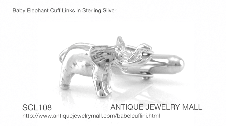 Lucky Elephant Cuff Links in Sterling Silver - Trunk Up - Item: SCL108 - Image: 4