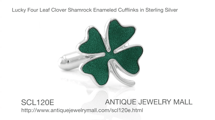 Lucky Four Leaf Clover Green Shamrock Enameled Cufflinks in 925 Solid Sterling Silver - Item: SCL120E - Image: 5