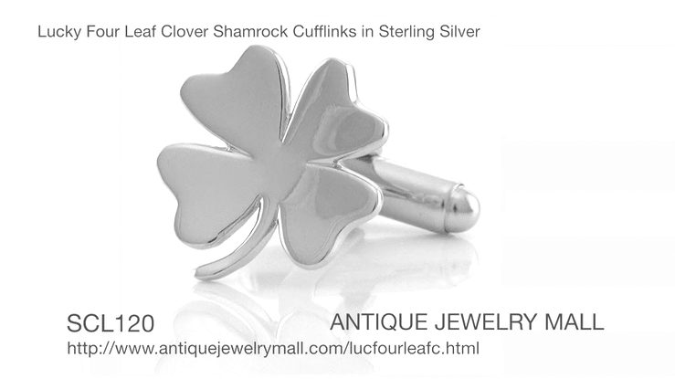 Lucky Four Leaf Clover Shamrock Cufflinks in Sterling Silver - Item: SCL120 - Image: 3