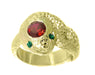 1960's Era Men's Snake Ring with Ruby and Emeralds in 14 Karat Yellow Gold