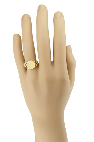 Mens Oval Victorian Filigree Scrolls Signet Ring in Yellow Gold - alternate view
