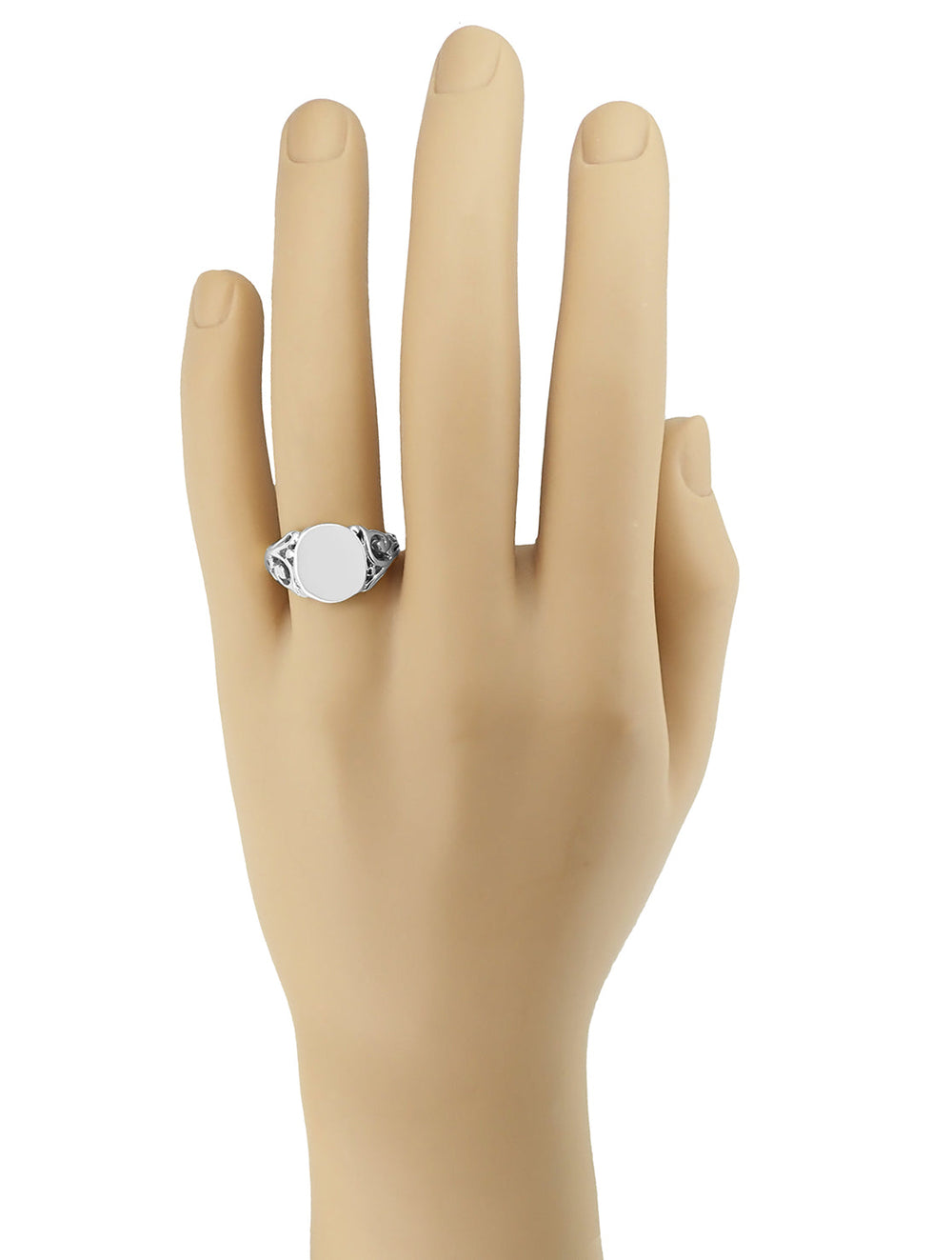 Men's Antique Design Baroque Filigree Victorian Oval Signet Ring in White Gold - Item: MR111W10 - Image: 2